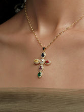 Vintage-Inspired Colorful Gem & Marquise Cubic Zirconia Cross Pendant Necklace