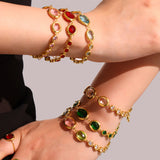 18K Gold Plated Stainless Steel Crystal Glass Bracelet – Elegant Oval Cut, Color Retaining Jewelry