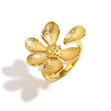 French Vintage-Inspired Floral Ring – 18K Gold Plated Stainless Steel Open Band, Elegant Minimalist Jewelry for Women