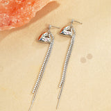 Asymmetric Heart CZ Tassel Earrings – Elegant & Minimalist Design