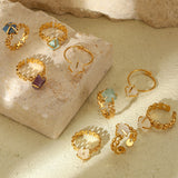 Adjustable Open Stainless Steel Ring for Women – Vintage Natural Stone Fence Circle Design