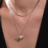 18K Gold Plated Stainless Steel Double-Layer Necklace – Paved Heart & Wing Zircon Pendant