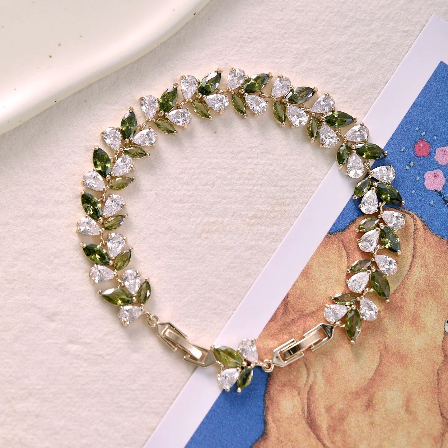 Misty Forest Olive Green Zircon Bracelet – Vintage-Inspired Forest Chic Luxury Jewelry Misty Forest Olive Green Zircon Bracelet – Vintage-Inspired Forest Chic Luxury Jewelry