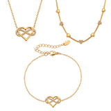 Infinity Heart Pavé Necklace & Bracelet – Dainty Layered Chains, PVD Gold Stainless Steel