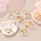 Open Flower & Pearl Ring – 18K Gold-Plated Stainless Steel, Delicate Design