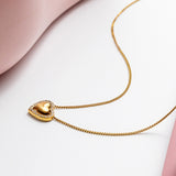 Hollow Heart Zircon Pendant Necklace – Minimalist Stainless Steel Jewelry for Women