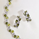 Misty Forest · Green Abyss Collection – Vintage Olive Green Zircon Jewelry (Bracelet & Earrings, Dainty Nature-Inspired Design)