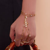 Luxury CZ Hand Chain Bracelet – 18K Gold-Plated Stainless Steel, Elegant Statement Jewelry