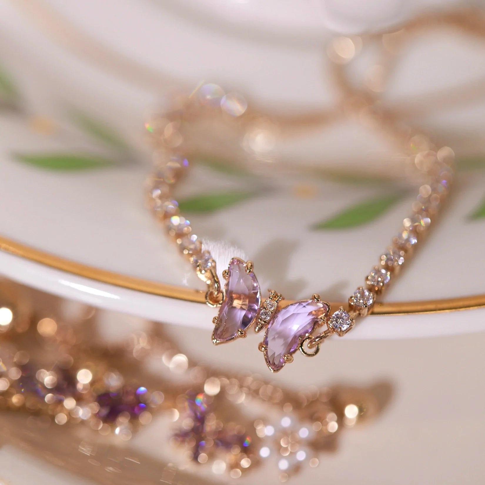 Original Purple Crystal Butterfly Bracelet – Vintage Inspired Dainty Zircon Jewelry, Unique Feminine Design Original Purple Crystal Butterfly Bracelet – Vintage Inspired Dainty Zircon Jewelry, Unique Feminine Design