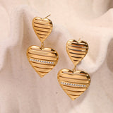 Elegant Heart Drop Earrings – Stainless Steel with Zircon Stones, Minimalist Luxury Jewelry for Women