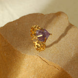 Adjustable Open Stainless Steel Ring for Women – Vintage Natural Stone Fence Circle Design