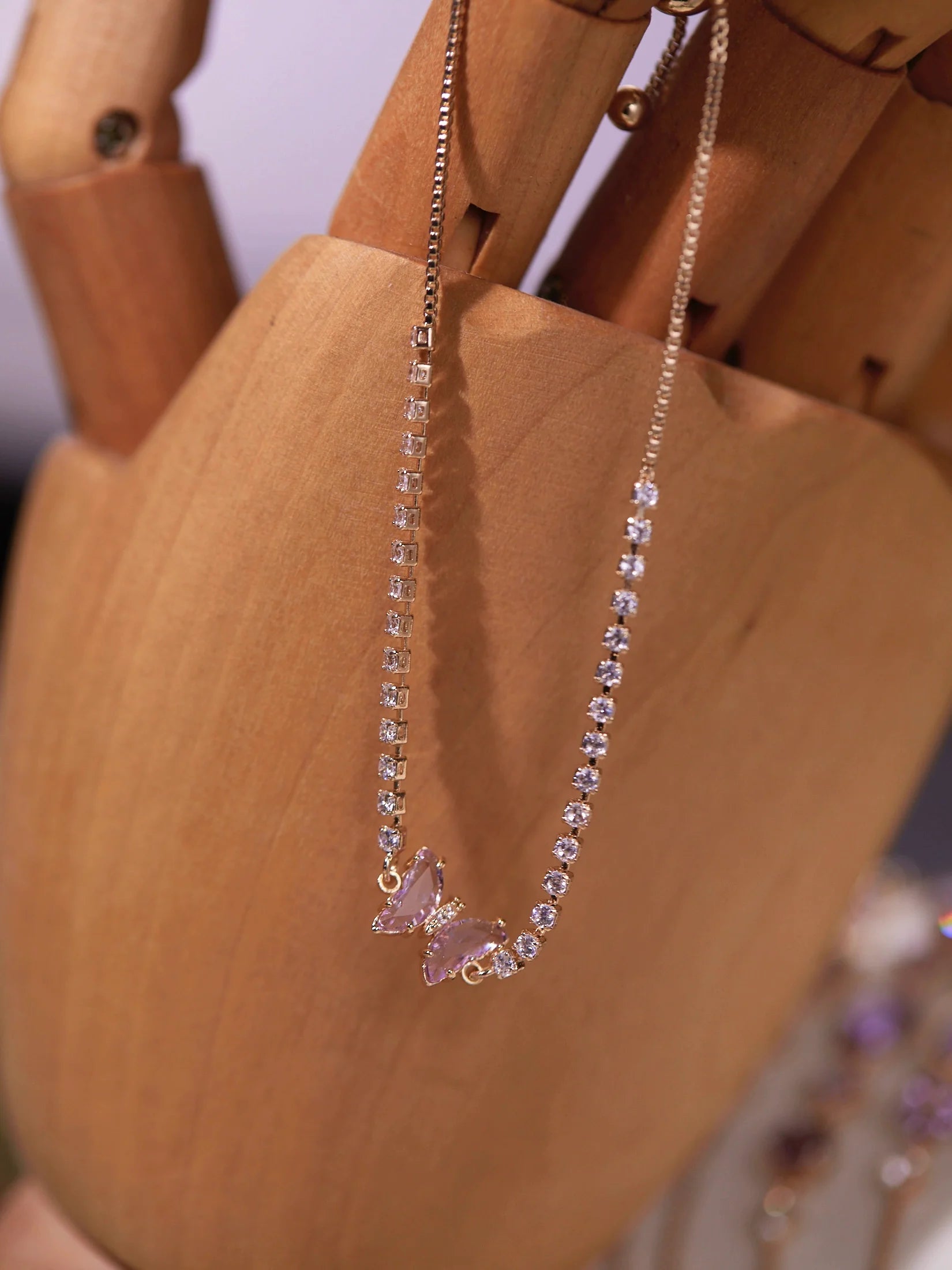 Original Purple Crystal Butterfly Bracelet – Vintage Inspired Dainty Zircon Jewelry, Unique Feminine Design Original Purple Crystal Butterfly Bracelet – Vintage Inspired Dainty Zircon Jewelry, Unique Feminine Design