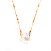 Chic Shell Flower Pendant Necklace – Titanium Steel Beaded Chain, Elegant Minimalist Jewelry for Women