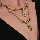 Kyanite Moon & Sea Turtle Necklace – 18K Gold Plated Stainless Steel, Beachy Minimalist Shell Pendant, Vacation Jewelry