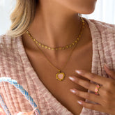 Pink Cat Eye Heart Pendant Necklace – 18K Gold Stainless Steel, Elegant & Charming