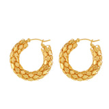 18K Gold Plated Stainless Steel Scales Hoop Earrings – Vacation Chic & Lightweight