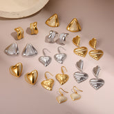 Elegant Heart Drop Earrings – Stainless Steel with Zircon Stones, Minimalist Luxury Jewelry for Women