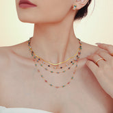 PVD Gold Plated Stainless Steel Double-Layer Necklace – Handmade Lapis Lazuli Beaded Choker