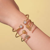 Four-Leaf Clover CZ Open Bangle – 18K Gold-Plated, Delicate & Elegant