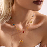 Double-Layer Heart & Letter Necklace – Natural Stone, Dopamine-Inspired Stainless Steel Choker