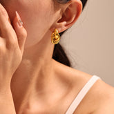 Minimalist Twisted Line Hoop Stud Earrings – 18K Gold PVD Stainless Steel, Modern Small Statement