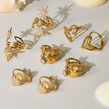 18K Gold Plated Stainless Steel Open Ring – 5A Zircon Starburst Design