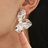 Stainless Steel Pearl Petal Stud Earrings – Floral Vacation-Inspired Design for Women