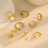 Open Heart Teardrop Ring – Zircon Accent Titanium Steel, Waterproof Minimalist Statement Jewelry for Women