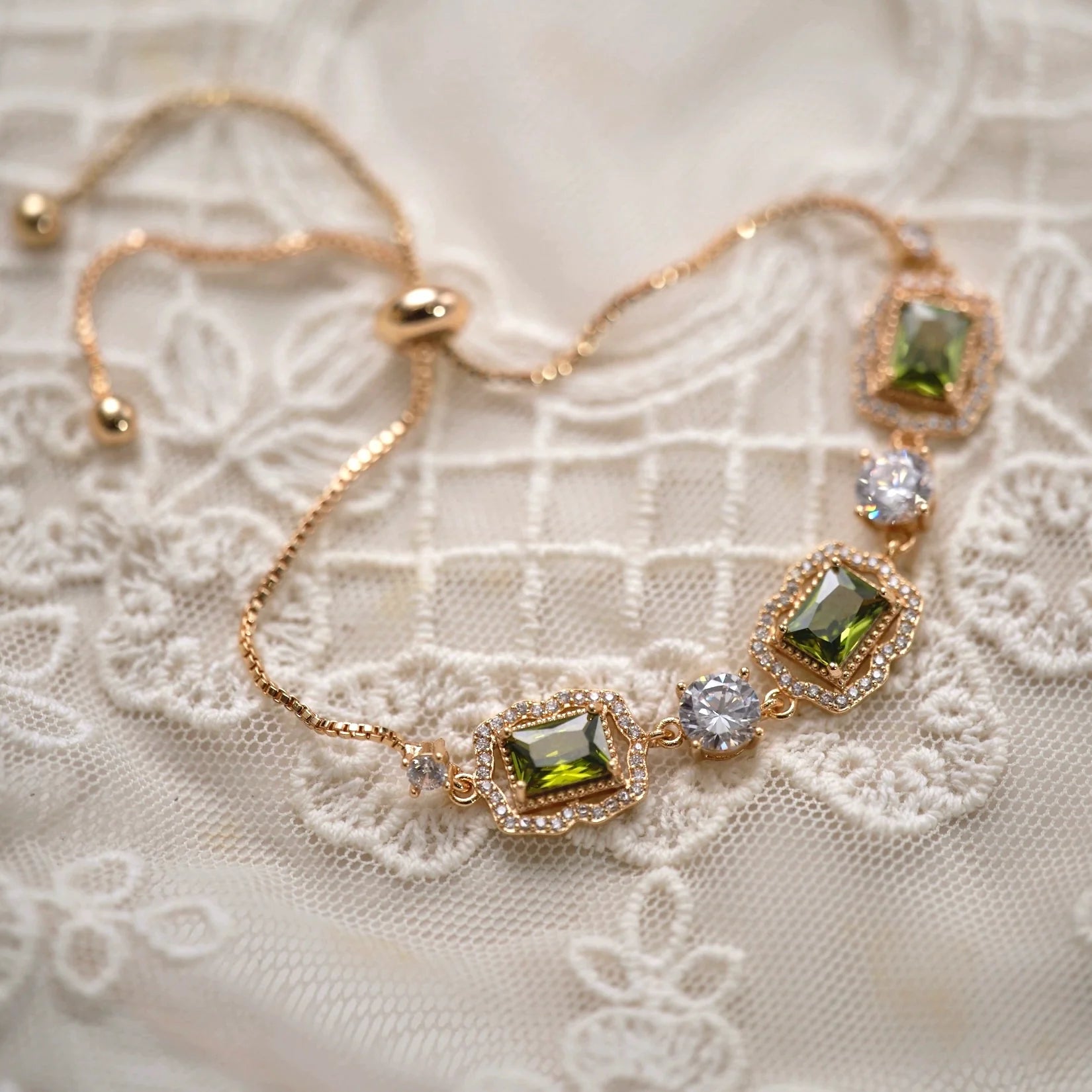 Original Olive Green Zircon Bracelet – Vintage Inspired Dainty Micro-Pave Jewelry, Unique Minimalist Design Original Olive Green Zircon Bracelet – Vintage Inspired Dainty Micro-Pave Jewelry, Unique Minimalist Design