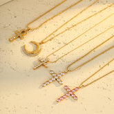 Rhinestone Cross Key Pendant Necklace