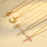 Rhinestone Cross Key Pendant Necklace