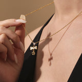 Heart & Bone CZ Pendant Layered Necklace/Bracelet – Stainless Steel, Trendy Minimal Stackable Jewelry