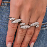 Stainless Steel CZ Pave Irregular Geometric Open Ring – Luxury Adjustable Fashion Ring