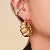Hollow C-Shape Horn Earrings – 18K Gold-Plated Stainless Steel, Bold & Stylish