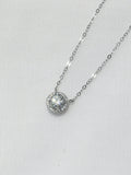 S925 Sterling Silver Moissanite Princess-Edge Round Pendant Necklace