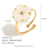 French Elegant White Shell Flower Open Ring – 18K Gold Plated Stainless Steel, Minimalist Chic Jewelry for Women