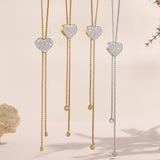 18K Gold Plated Stainless Steel Long Tassel Necklace – Sparkling Heart Zircon Pendant