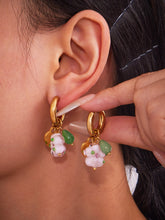 Resin Flower Agate Hoop Earrings – Fresh Forest Style Stainless Steel Ear Cuffs, Non-Tarnish Cute Jewelry