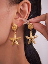 Ocean Style Sea Shell & Starfish Statement Earrings – PVD 18K Gold Plated Stainless Steel, Bold Textured Coastal Jewelry