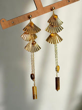 Origami-Inspired Tiger Eye Fan Tassel Earrings