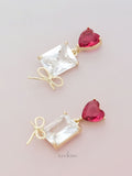 Crystal Heart Bow Earrings