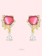 Ruby Heart Wing Earrings