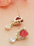 Ruby Heart Wing Earrings