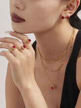 Red Zircon Heart Necklace Earrings Ring – Sparkling Full Crystal Stainless Steel 18K Gold Jewelry