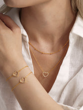 Sparkling Heart Zircon Necklace & Bracelet – Stainless Steel Double-Layer Dainty Jewelry