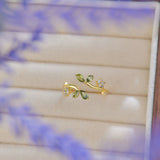 Gold Leaf Ring Olive Green | Adjustable Nature-Inspired