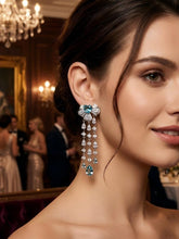 French Romantic Aquamarine Tassel Earrings for Elegant Evening & Wedding Looks