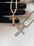 Natural Pearl Colorful Cross Pendant Necklace 22K Gold Plated