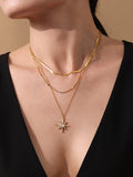 18K Gold Plated Stainless Steel Double-Layer Necklace – 5A Zircon Starburst Pendant