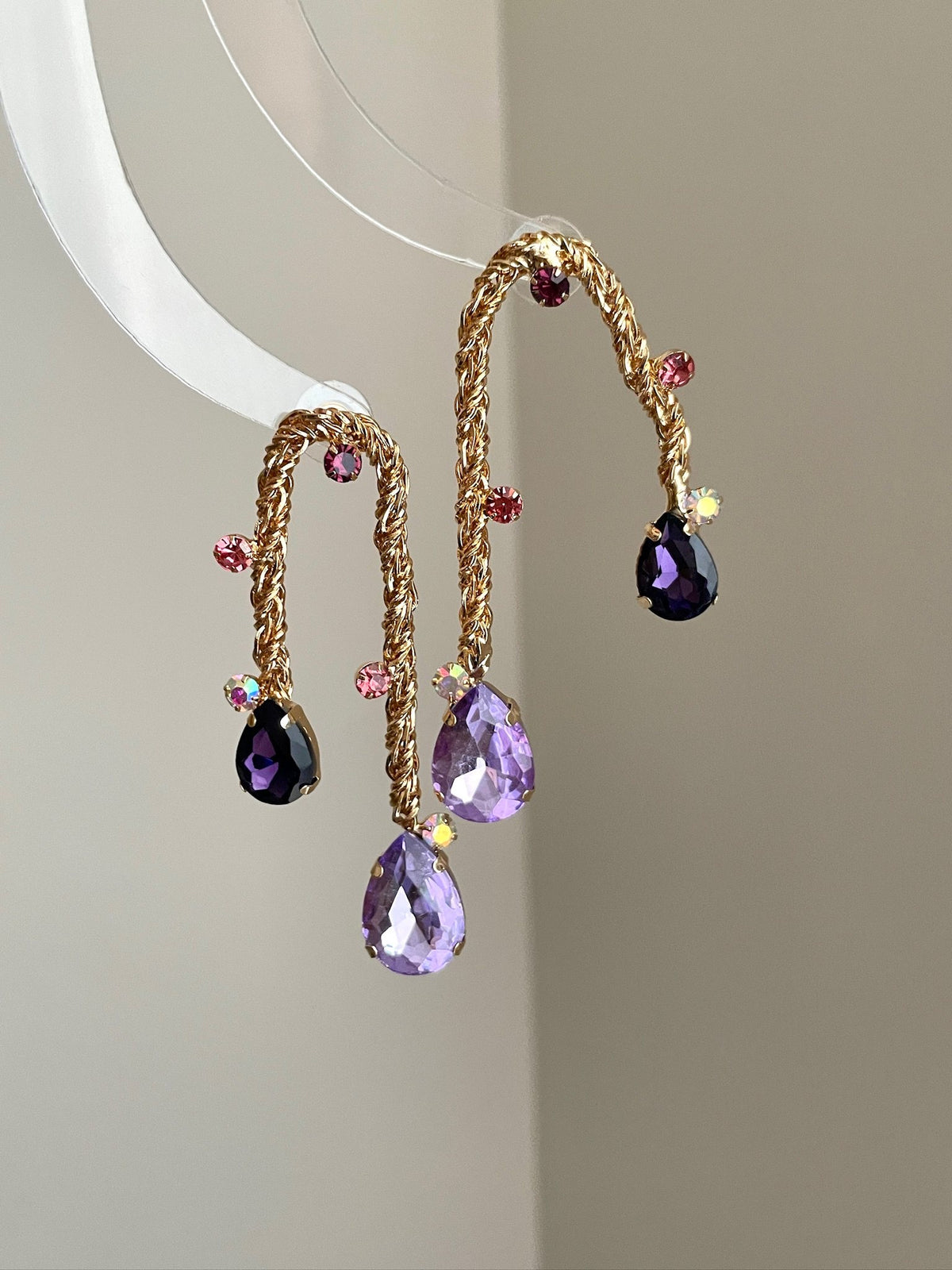 Amethyst hanging curtain earring